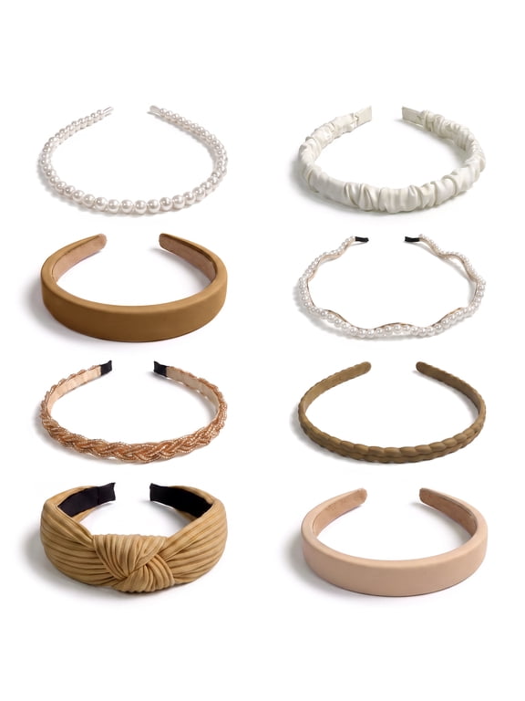 8Pcs Wide Headbands for Women Girls, Fashion Women Headbands in Solid, Vintage Pearl Headband Cute Hair Accessories for Gifts