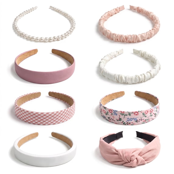 Gocvo 8Pcs Wide Headbands for Women, Fashion Pearl Headband Vintage Headbands for Girls Cute Hair Accessories for Gifts