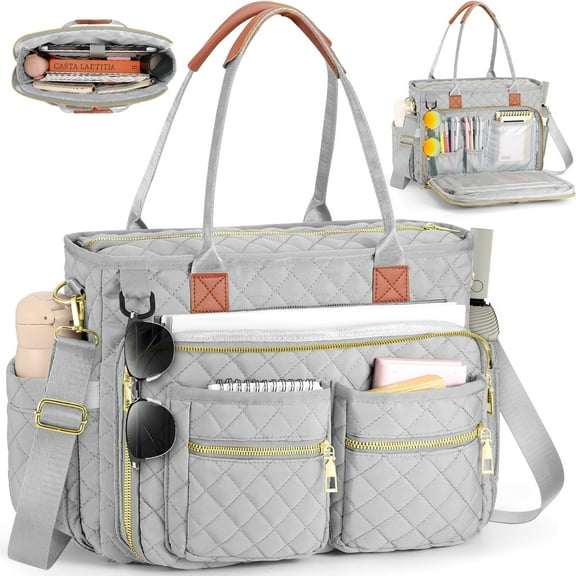 Gocvo Large Capacity Womens Work Bag Multi-functional Teacher Tote Bag with Laptop Compartment Office Work Tote Bag, Gray