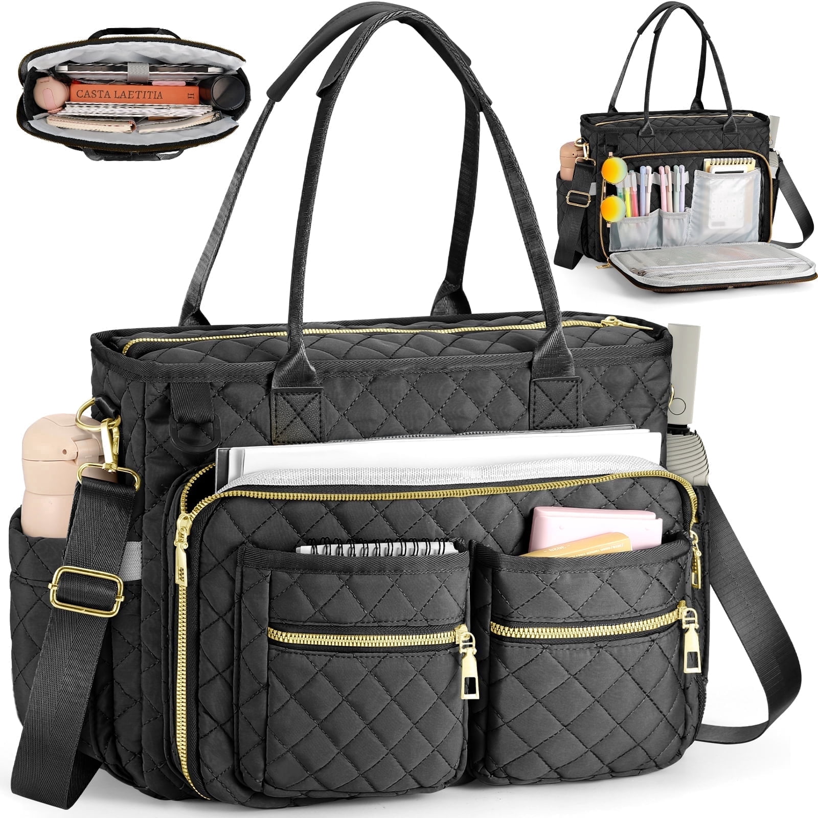 Gocvo Large Capacity Womens Work Bag Multi-functional Teacher Tote Bag with Laptop Compartment Office Work Tote Bag, Black