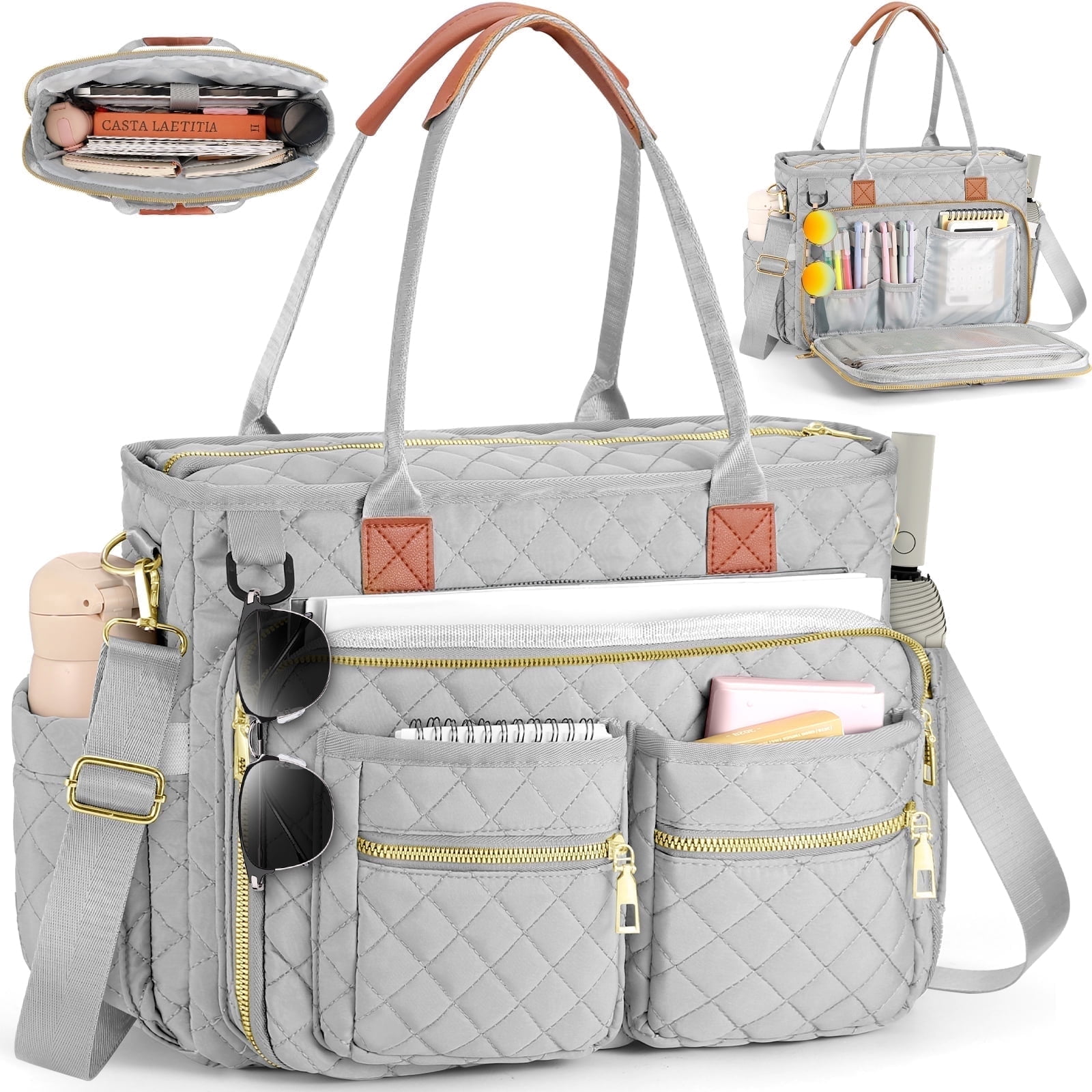 Gocvo Large Capacity Womens Work Bag Multi-functional Teacher Tote Bag with Laptop Compartment Office Work Tote Bag, Gray