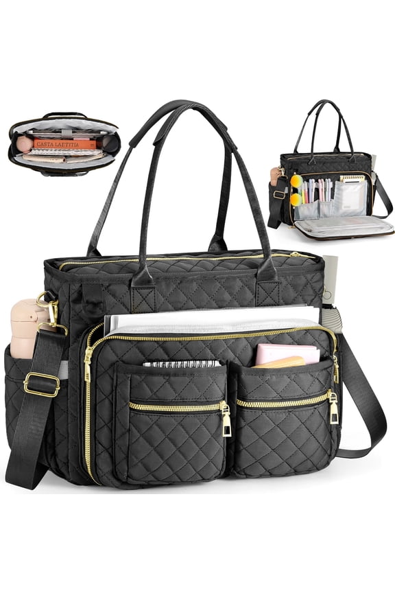 Large Capacity Womens Work Bag Multi-functional Teacher Tote Bag with Laptop Compartment Office Work Tote Bag, Black