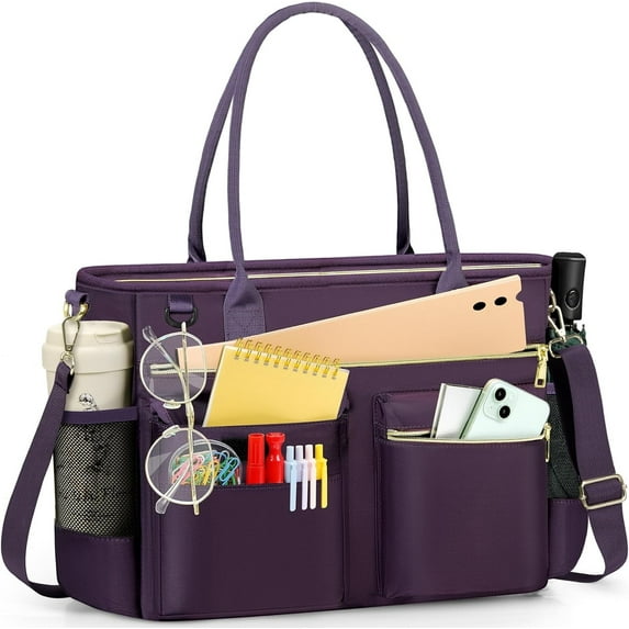 Gocvo Large Capacity Womens Work Bag Multi-functional Teacher Tote Bag with Laptop Compartment Office Work Tote Bag, Purple