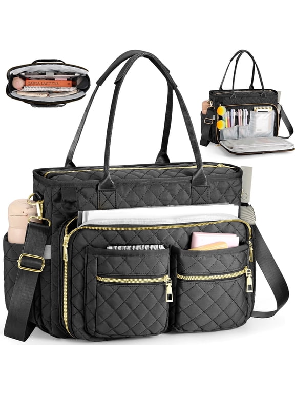 Large Capacity Womens Work Bag Multi-functional Teacher Tote Bag with Laptop Compartment Office Work Tote Bag, Black