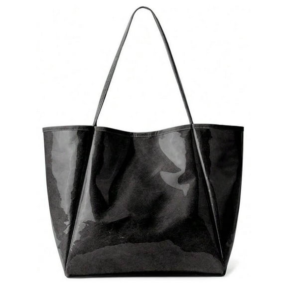 Gocvo Large PVC Tote Bag for Women, Fashion PVC Bag for Women, Kraft Paper Tote Handbags for Beach Work College, Black