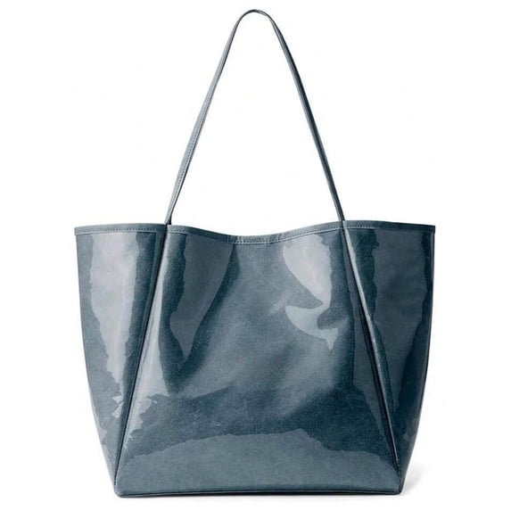 Gocvo Large PVC Tote Bags for Women, Fashion PVC Handbags Kraft Paper Handbags for Women for Beach Work College, Blue