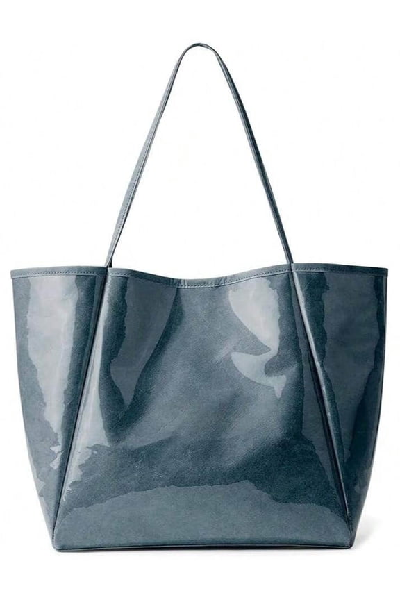 Large PVC Tote Bag for Women, Fashion PVC Bag for Women, Kraft Paper Tote Handbags for Beach Work College, Blue