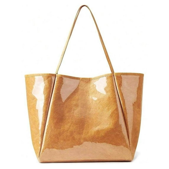 Gocvo Large PVC Tote Bag for Women, Fashion PVC Bag for Women, Kraft Paper Tote Handbags for Beach Work College, Khaki