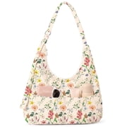 Gocvo Multi-Pocket Hobo Bags for Women, Corduroy Tote Bag for Casual Outings Work ShoppingRetro Flowers