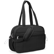 Travel Duffel Bag, Adjustable Strap Gym Bag with Wet Pocket for Women, Lightweight Puffy Tote Bag, Water Resistant Overnight Bag for Daily Use, Travel, Gym(Blac
