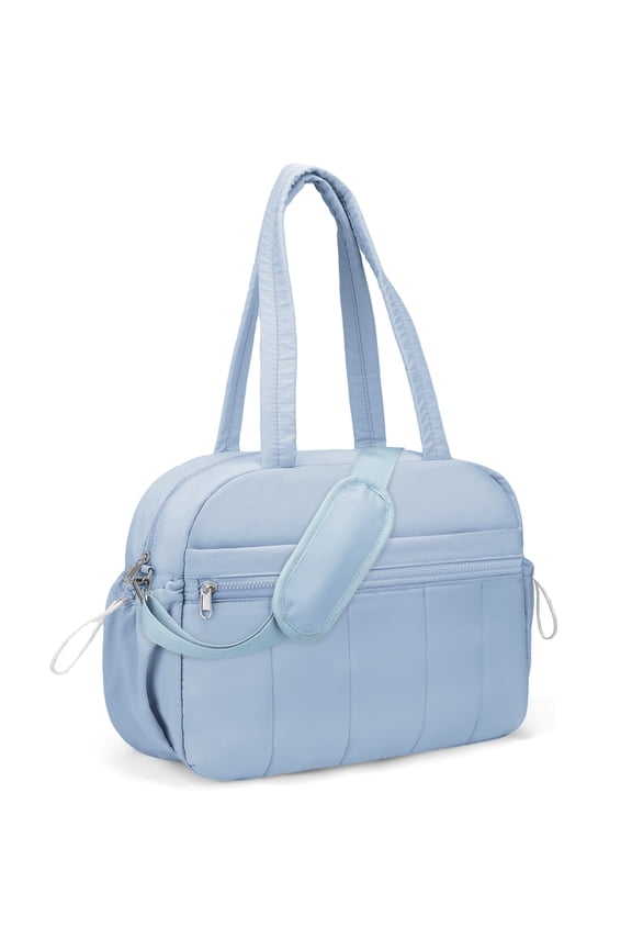 Travel Duffel Bag, Adjustable Strap Gym Bag with Wet Pocket for Women, Lightweight Puffy Tote Bag, Water Resistant Overnight Bag for Daily Use, Travel, Gym(Blue Grey)