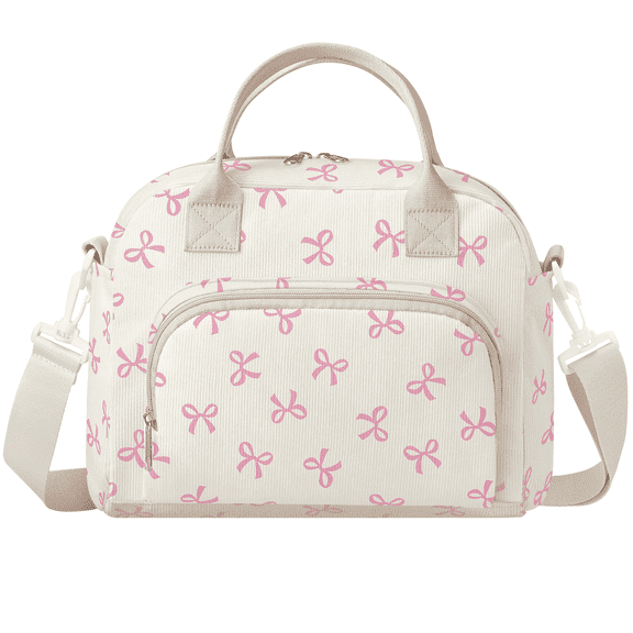 Gocvo Lunch Bag for Women Insulated Lunch Bag Reusable Cooler Bag Portable Cute Corduroy Lunch Tote Bags for Travel, Work, Picnic(Bow)