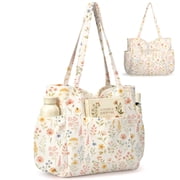 Gocvo Multiple Pockets Corduroy Bag, Large Tote Bag for Women, Ladies Bag Casual Hobo HandbagsBeige Wildflower