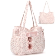Gocvo Multiple Pockets Corduroy Bag, Large Tote Bag for Women, Ladies Bag Casual Hobo HandbagsPink Leopard