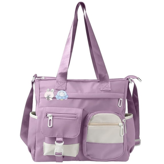 Gocvo Messenger Bag for School Cute Nylon Handbags with Multiple Pockets Messenger Bag for Women, Purple