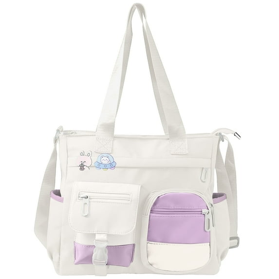 Gocvo Messenger Bag for School Cute Nylon Handbags with Multiple Pockets Messenger Bag for Women, Beige