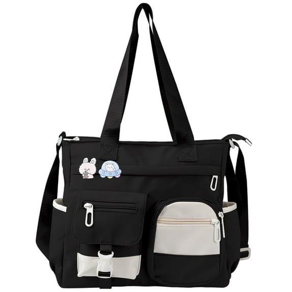 Gocvo Messenger Bag for School Cute Nylon Handbags with Multiple Pockets Messenger Bag for Women, Black