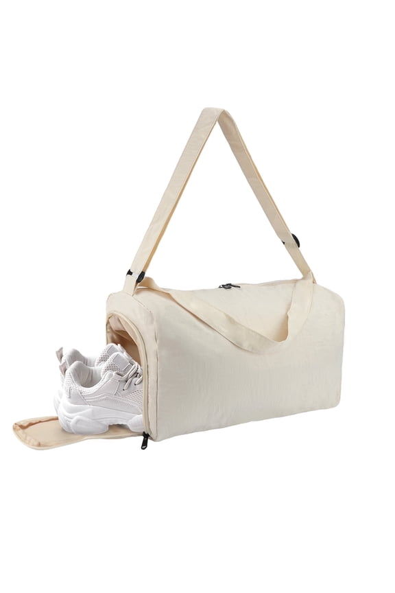 Small Gym Bag for Women Men, Lightweight Duffle Bag Small Travel Bag with Wet Pocket for Gym Yoga Swim (Beige)