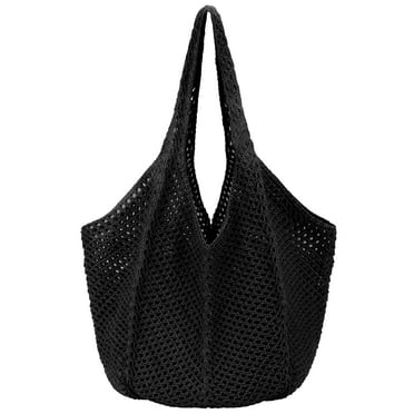 Gocvo Crochet Tote Bag Boho	Bag for Women, Lightweight Summer Beach Tote Travel Vacation Bag (Black)