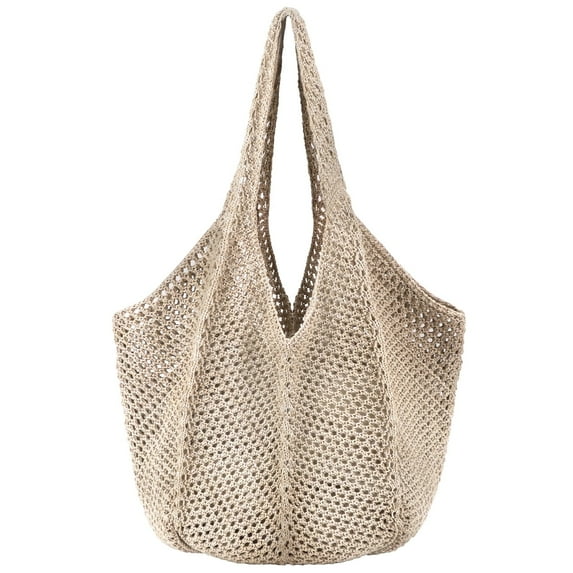 Gocvo Crochet Tote Bag Boho Bag for Women, Lightweight Summer Beach Tote Travel Vacation Bag(Brown)