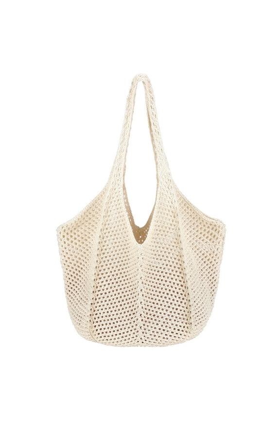 Crochet Tote Bag Boho	Bag for Women, Lightweight Summer Beach Tote Travel Vacation Bag(Beige)