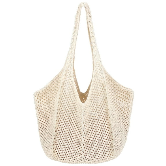 Gocvo Crochet Tote Bag Boho Bag for Women, Lightweight Summer Beach Tote Travel Vacation Bag(Beige)