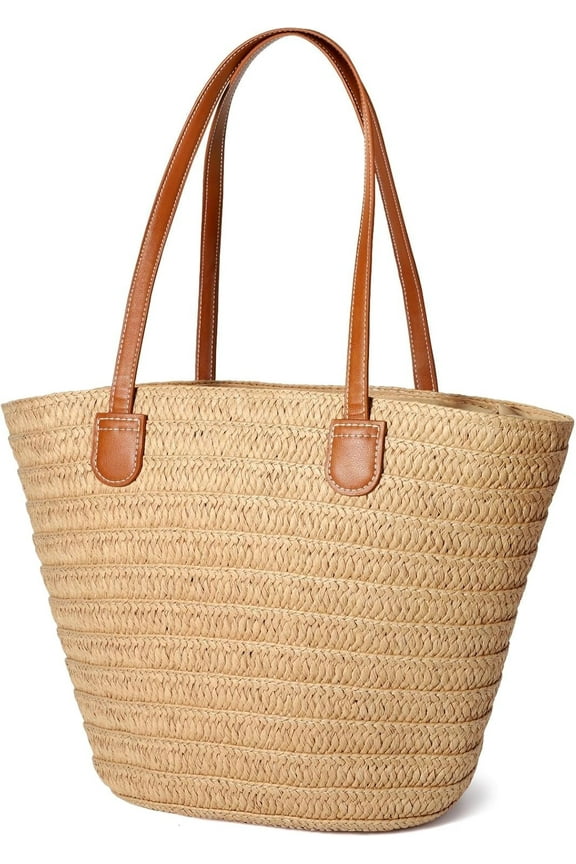 Straw Beach Bag for Womens, Crossbody Shoulder Tote Bag with Zipper Vacation Purse for Summer