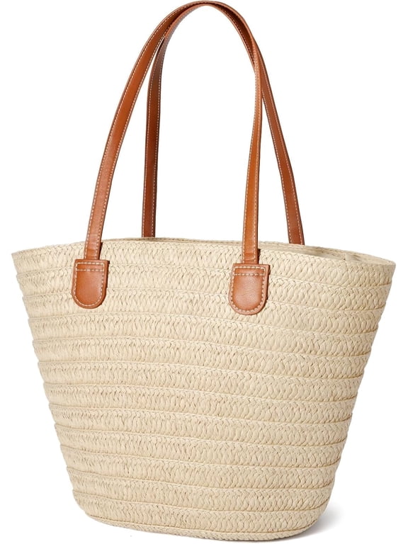 Straw Beach Bag for Womens, Crossbody Shoulder Tote Bag with Zipper Vacation Purse for Summer