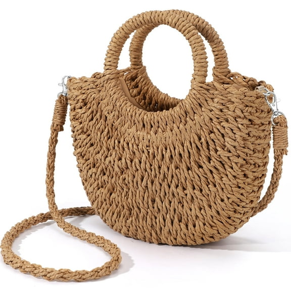 Gocvo Straw Beach Tote Bag, Straw Handbags for Women, Summer Handwoven Tote Bags Purse, Crossbody Handbags Woven Handle Shoulder Bag