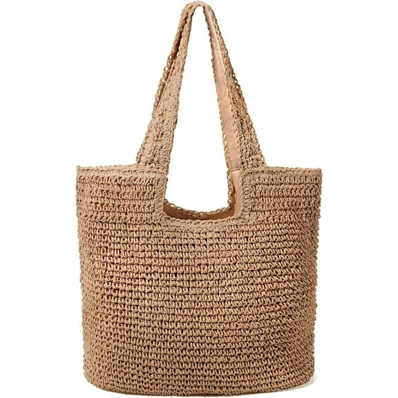 Gocvo Straw Beach Bag for Women Summer Woven Beach Tote Bag Shoulder Handbags Boho Bag