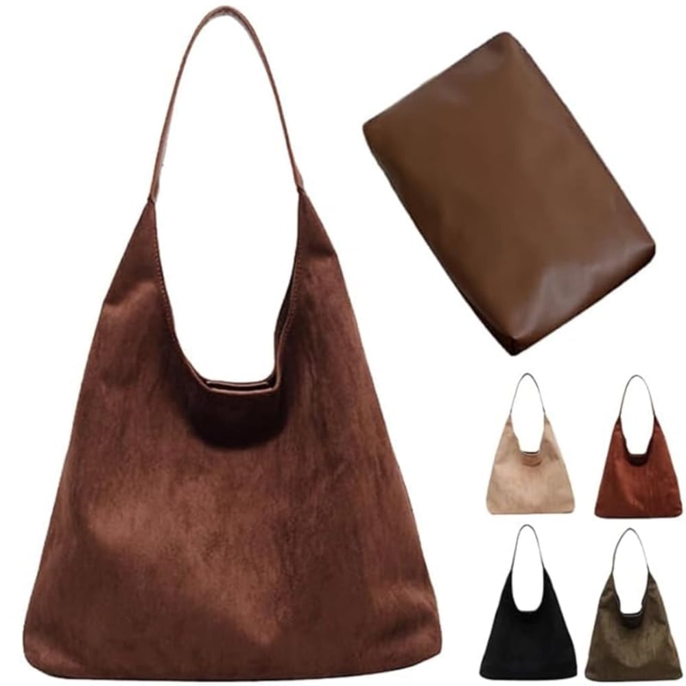 Retro Faux Suede Bags for Women Suede Tote Bag with Purse Slouchy Bag Hobo Handbag Crescent Satchels Shoulder Bag|Coffee