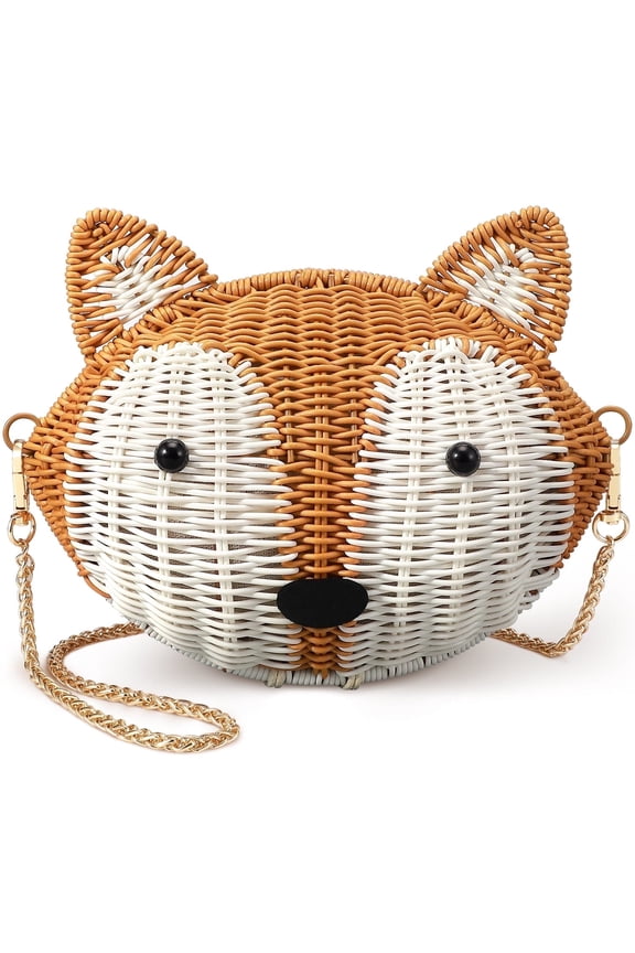 Handmade Beach Bag for Women Chain Shoulder Summer Bag Vacation Womens Crossbody Straw Handbags | Fox