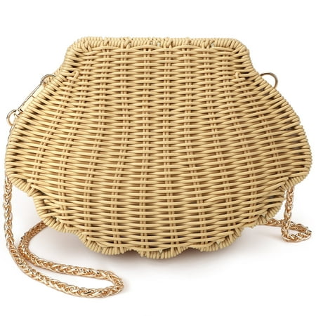 Gocvo Handmade Beach Bag for Women Chain Shoulder Summer Bag Vacation Womens Crossbody Straw Handbags | Seashell