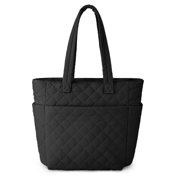 Gocvo Tote Bag for Women, Large Capacity Lightweight Puffer Bag, Waterproof Shoulder Bag for Women for Daily Travel, Gym, Work(Grid Black)