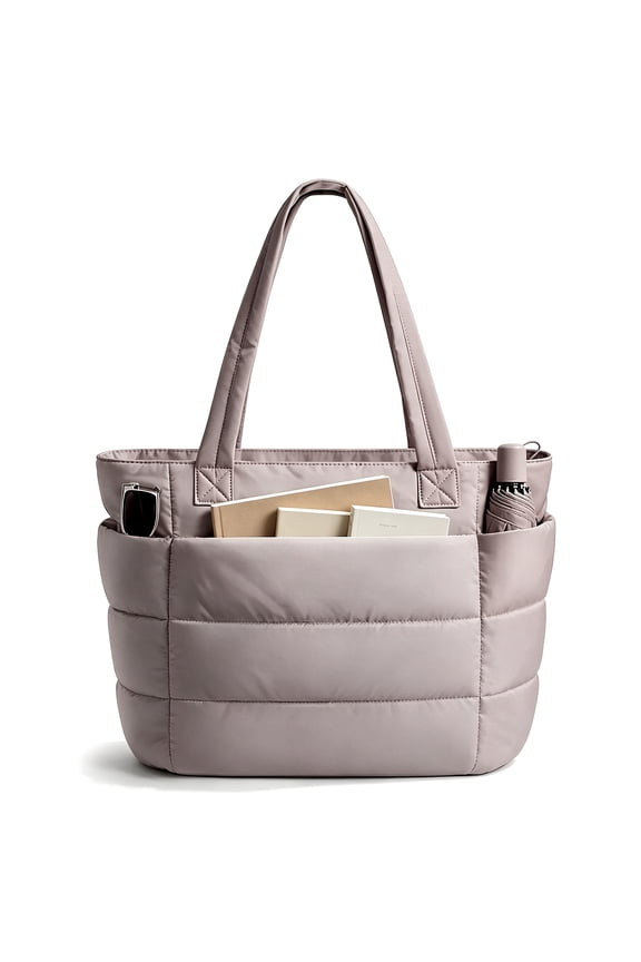 Tote Bag for Women, Large Capacity Lightweight Puffer Bag, Waterproof Shoulder Bag for Women for Daily Travel, Gym, Work(Light Brown)