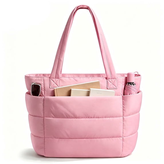 Gocvo Tote Bag for Women, Large Capacity Lightweight Puffer Bag, Waterproof Shoulder Bag for Women for Daily Travel, Gym, Work(Pink)