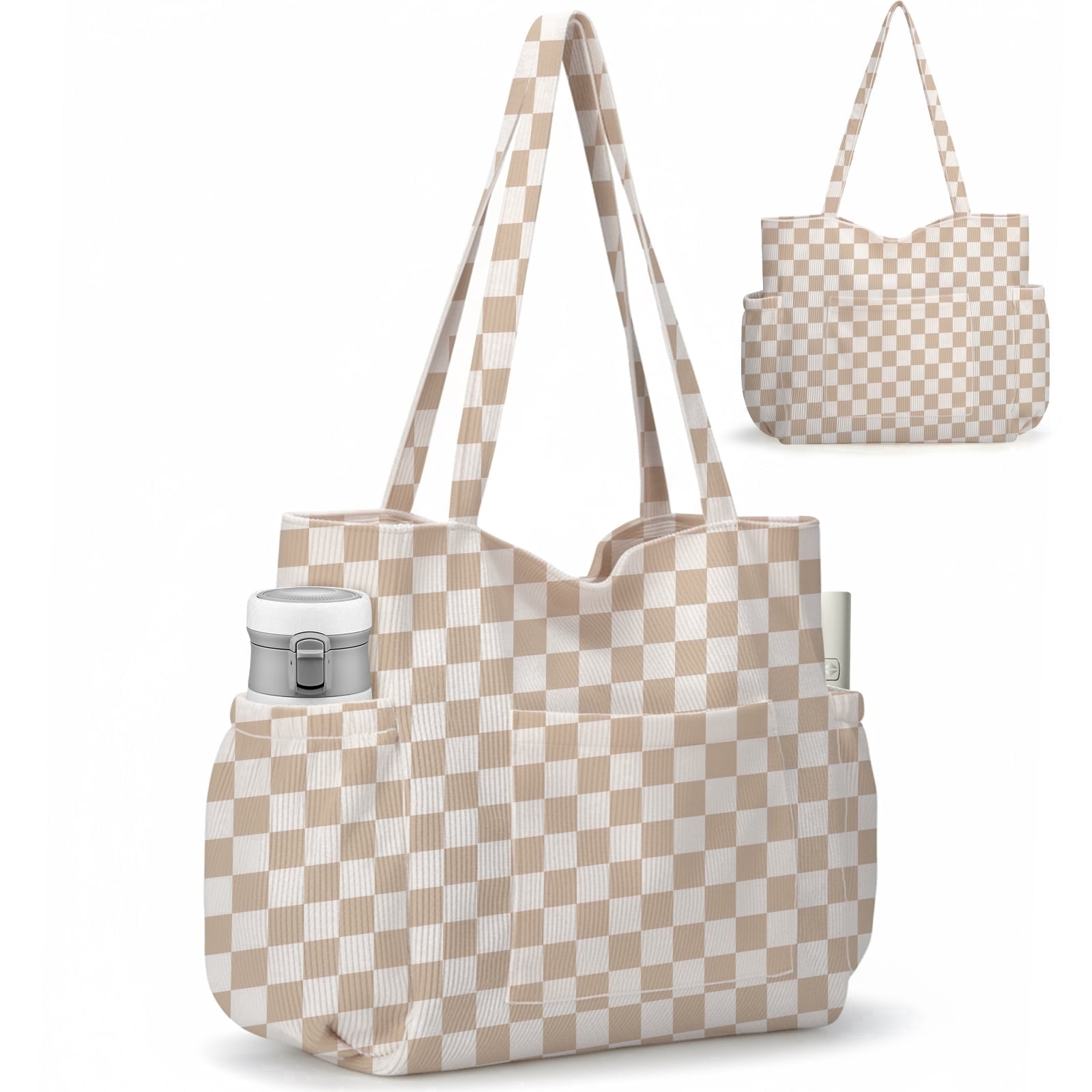 Gocvo Multiple Pockets Corduroy Bag, Large Tote Bag for Women
