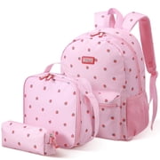 Gocvo Kids Backpack for Girls, Waterproof Teens Bookbag Cute School Backpacks, Pink Strawberry Pattern
