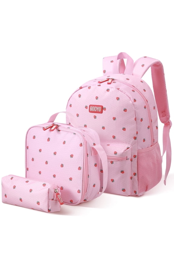 Kids Backpack for Girls, Waterproof Teens Bookbag Cute School Backpacks, Pink Strawberry Pattern