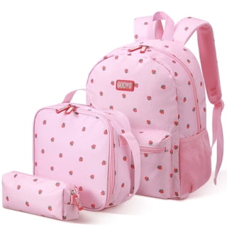 Gocvo Kids Backpack for Girls, Waterproof Teens Bookbag Cute School Backpacks, Pink Strawberry Pattern
