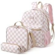 Gocvo Kids Backpack for Girls, Waterproof Teens Bookbag Cute School Backpacks, Checkered Pattern