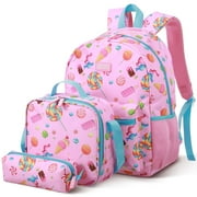 Gocvo 3Pcs Kids Backpack Set for Boys Girls Waterproof Toddler Bookbag Cute Cartoon School Bag for Elementary Student, Candy Pattern