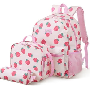 Mochila para niña, impermeable, para adolescentes, linda, para escuela, con estampado de fresas