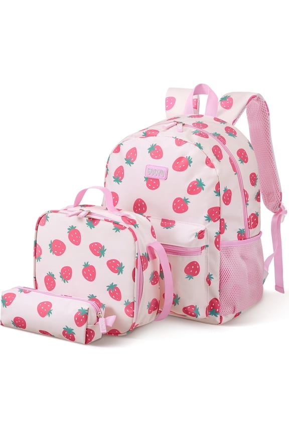 Kids Backpack for Girls, Waterproof Teens Bookbag Cute School Backpacks, Strawberry Pattern