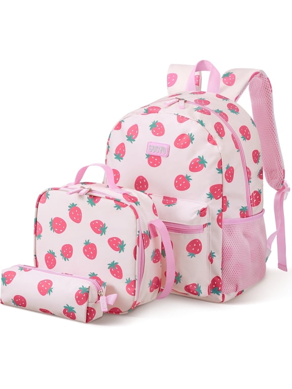 Kids Backpack for Girls, Waterproof Teens Bookbag Cute School Backpacks, Strawberry Pattern