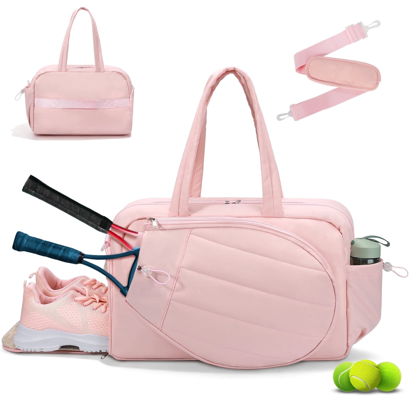 Gocvo Womens Tennis Bag with Shoe Compartment, Versatile Lightweight Tennis Racket Bag, Sports Bag for Tennis Pickleball Badminton (Pink)
