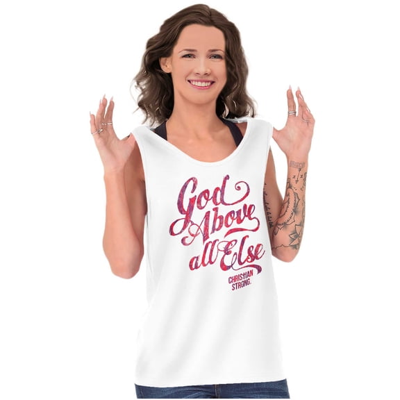 God Above All Else Religious Womens Plus Size Graphic Tank Top Brisco Brands 3X