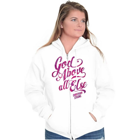 God Above All Else Religious Womens Plus Size Graphic Zipper Hoodie Brisco Brands 3X