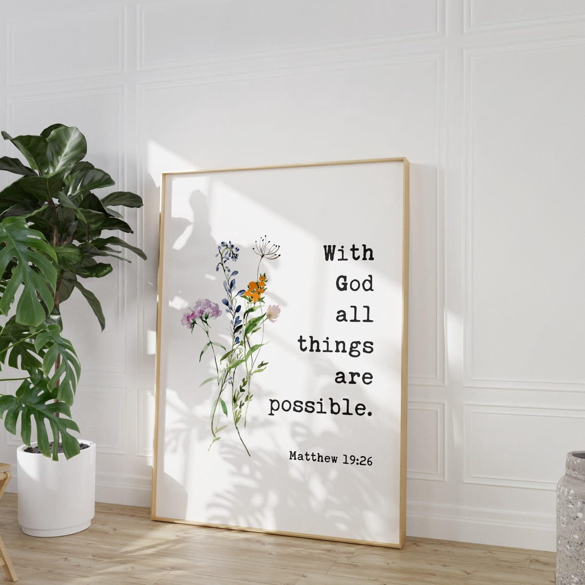 God All Things Are Possible Matthew 19:26 Typography With Wildflowers ...