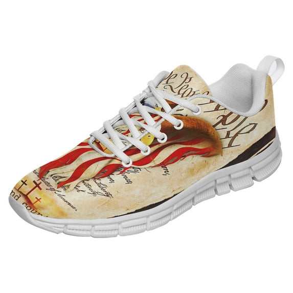 God And Country Patriotic American Flag Shoes for Men Women Running Shoes Lightweight Walking Sneakers Mesh Athletic Sport Shoes White Size 12